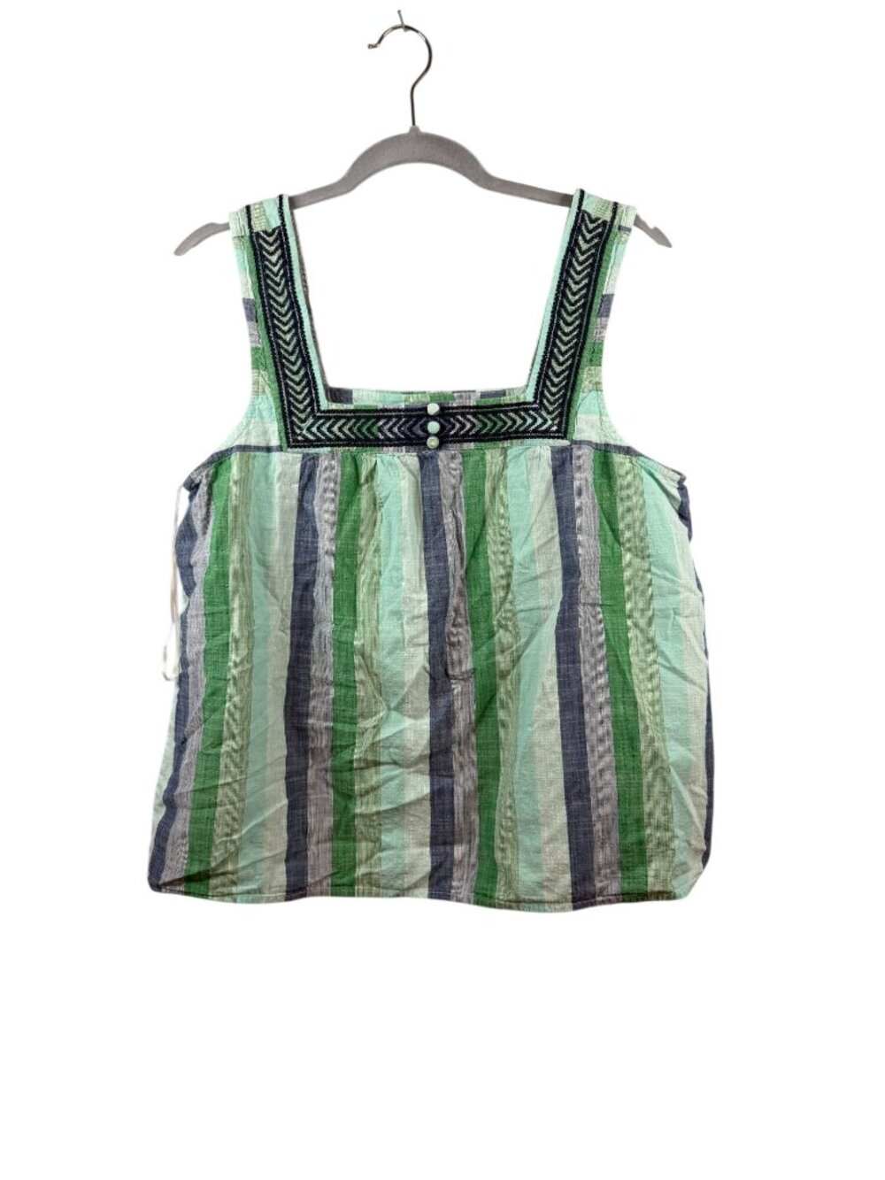Lucky Brand Womens Striped Sleeveless Top With Embroidered Yoke Size L